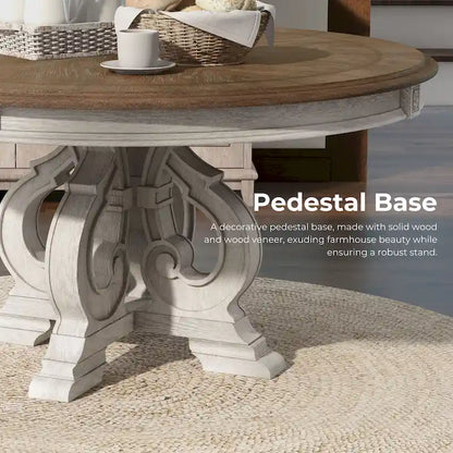 La table de salle à manger ronde en bois antique blanc de 60 pouces Farmhouse