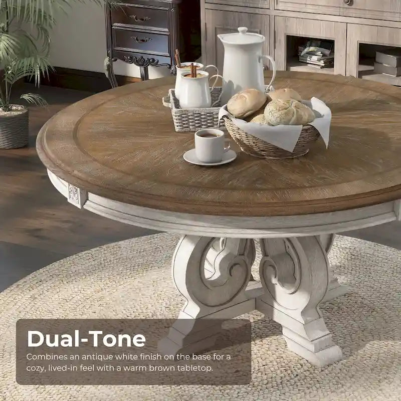La table de salle à manger ronde en bois antique blanc de 60 pouces Farmhouse
