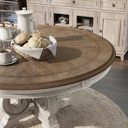 La table de salle à manger ronde en bois antique blanc de 60 pouces Farmhouse