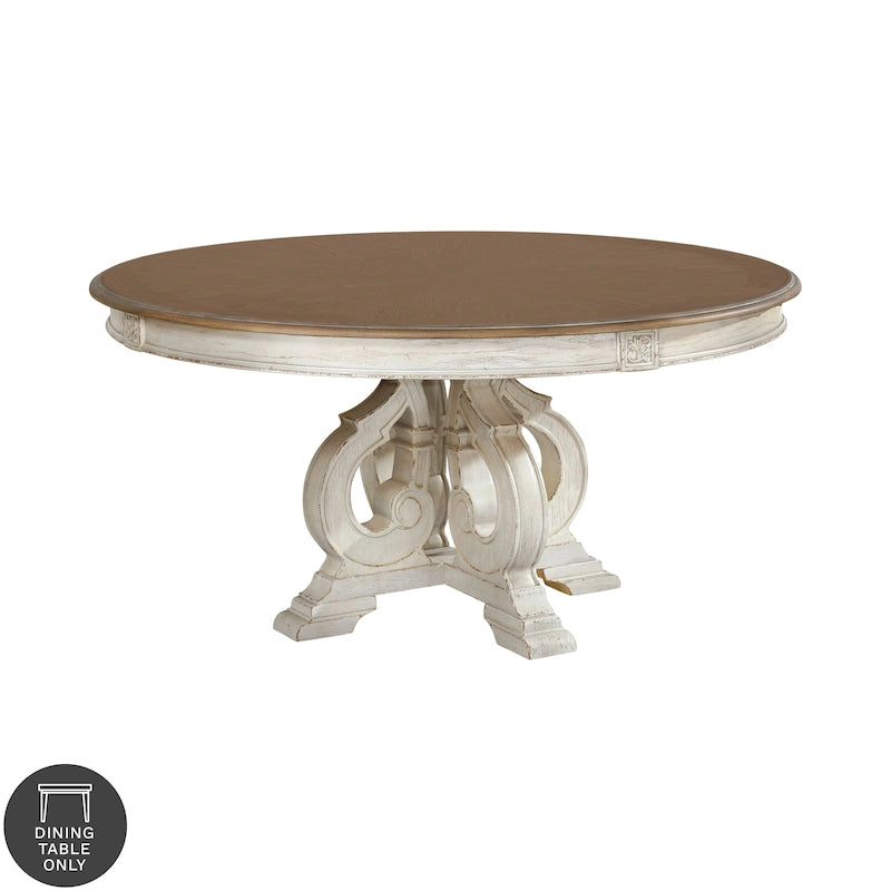 La table de salle à manger ronde en bois antique blanc de 60 pouces Farmhouse