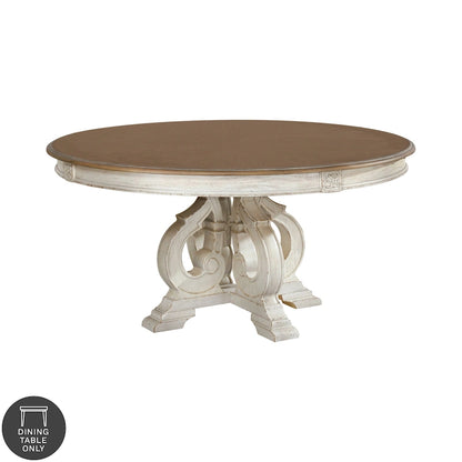 La table de salle à manger ronde en bois antique blanc de 60 pouces Farmhouse