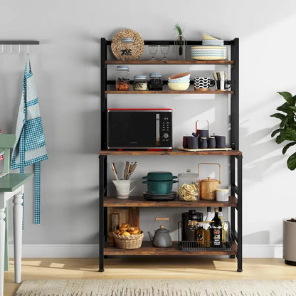 Étagère de cuisine à 5 niveaux, étagère de rangement utilitaire pour four à micro-ondes, desserte à micro-ondes industrielle avec huche