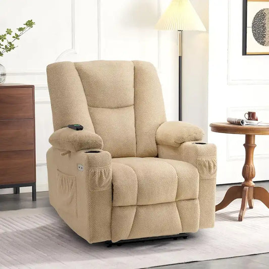 Electric PowerRecliner Chair with Massage & Heat, Plush Fabric 8015