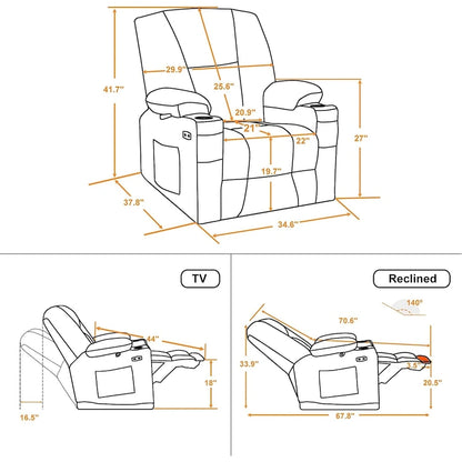 Fauteuil inclinable électrique avec massage et chaleur, tissu peluche 8015