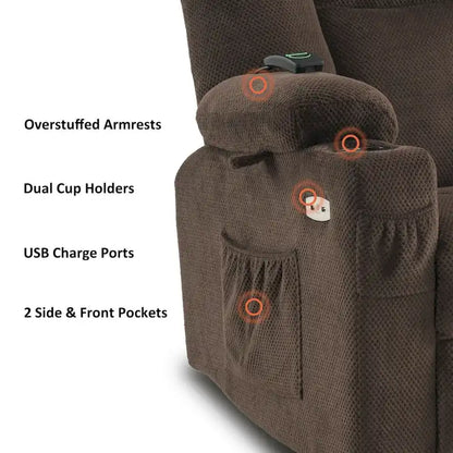 Fauteuil inclinable électrique avec massage et chaleur, tissu peluche 8015