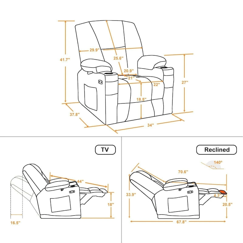 Fauteuil inclinable électrique avec massage et chaleur, tissu peluche 8015
