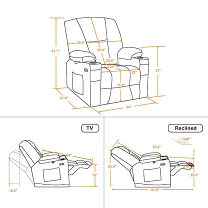 Fauteuil inclinable électrique avec massage et chaleur, tissu peluche 8015