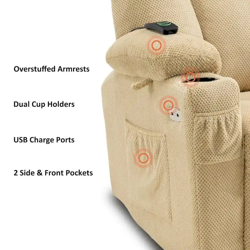 Fauteuil inclinable électrique avec massage et chaleur, tissu peluche 8015