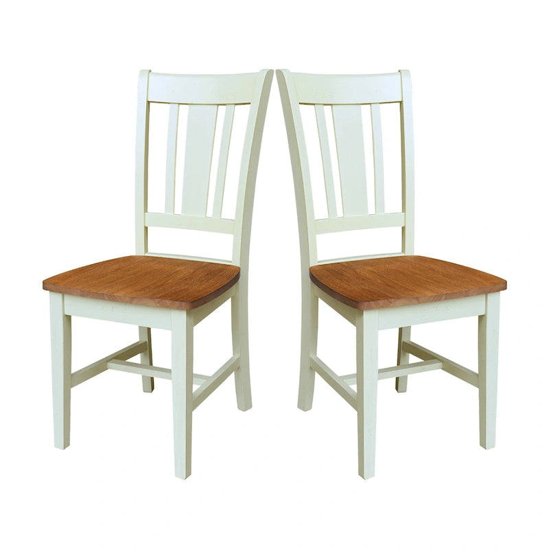 Chaises à dossier en bois massif, deux chaises par lot