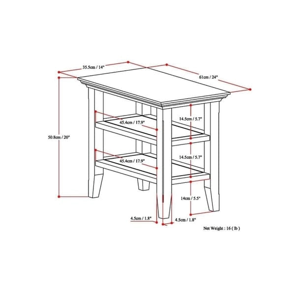 Table d'appoint étroite de style transitionnel en bois massif de 14 pouces de large - 14 pouces de large