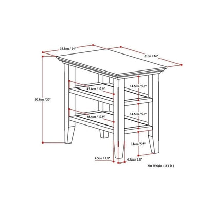 Table d'appoint étroite de style transitionnel en bois massif de 14 pouces de large - 14 pouces de large