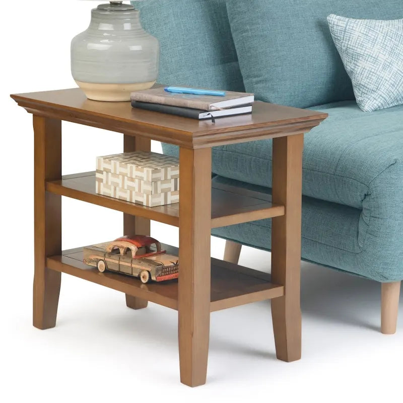 Table d'appoint étroite de style transitionnel en bois massif de 14 pouces de large - 14 pouces de large