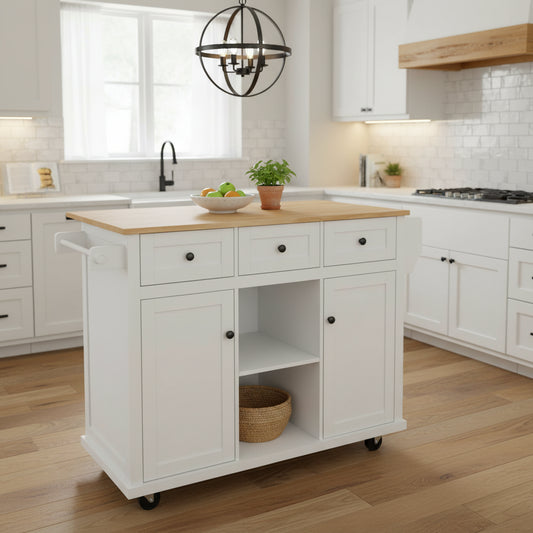 Kitchen Island Cart with Solid Wood Top and Locking Wheels