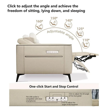 Canapé inclinable électrique en cuir 112,5 po avec port de chargement USB