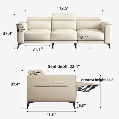 Canapé inclinable électrique en cuir 112,5 po avec port de chargement USB