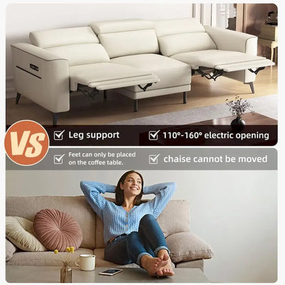Canapé inclinable électrique en cuir 112,5 po avec port de chargement USB