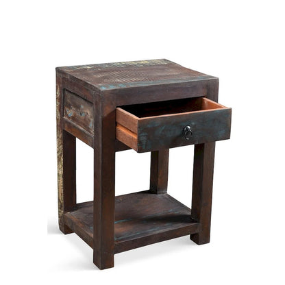 Table d'appoint artisanale en bois de récupération (Inde)
