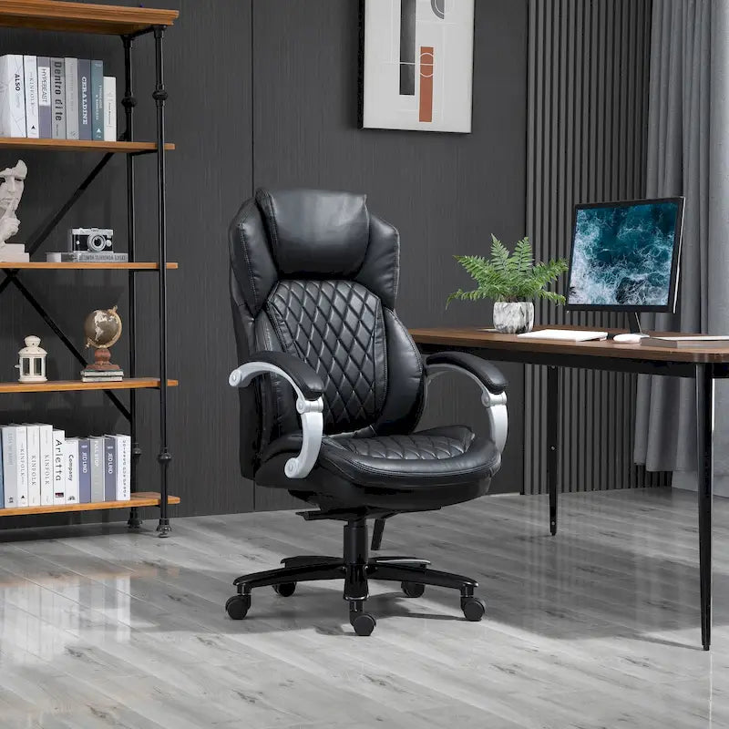 Chaise de Bureau Robuste, Capacité 150 kg, Maille et Similicuir, Ergonomique à Bascule, Hauteur Réglable avec Roulettes