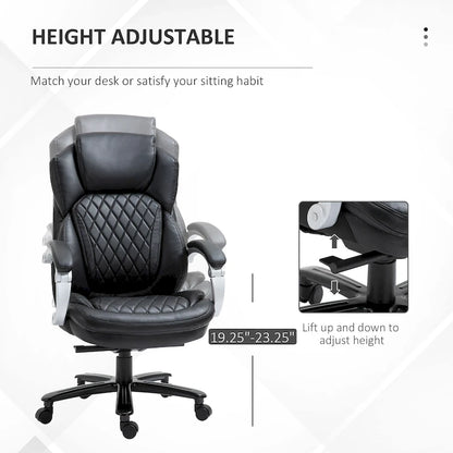 Chaise de Bureau Robuste, Capacité 150 kg, Maille et Similicuir, Ergonomique à Bascule, Hauteur Réglable avec Roulettes