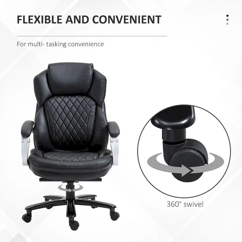 Chaise de Bureau Robuste, Capacité 150 kg, Maille et Similicuir, Ergonomique à Bascule, Hauteur Réglable avec Roulettes