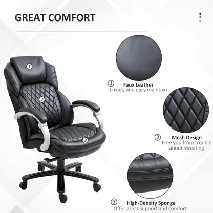 Chaise de Bureau Robuste, Capacité 150 kg, Maille et Similicuir, Ergonomique à Bascule, Hauteur Réglable avec Roulettes