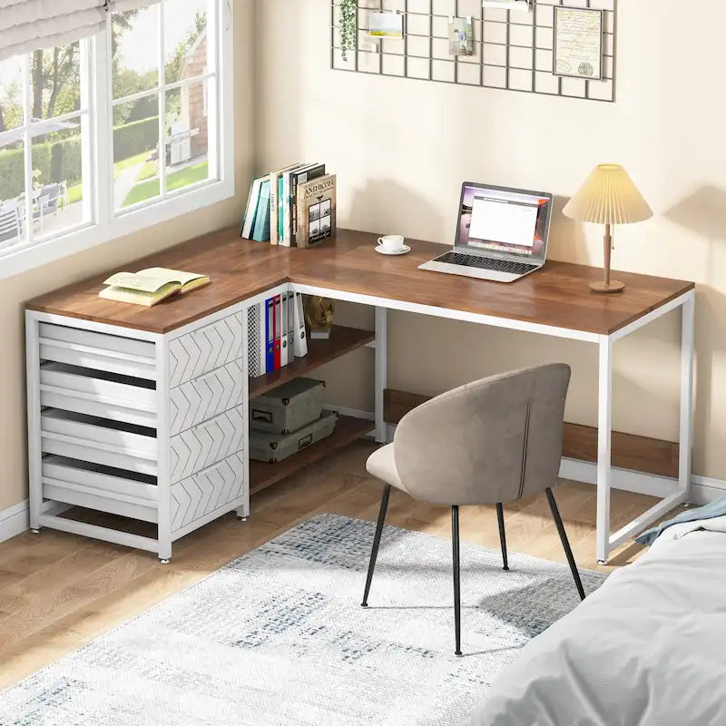 Bureau d'angle en L réversible, table d'écriture, poste de travail robuste