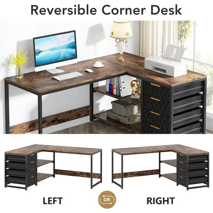Bureau d'angle en L réversible, table d'écriture, poste de travail robuste