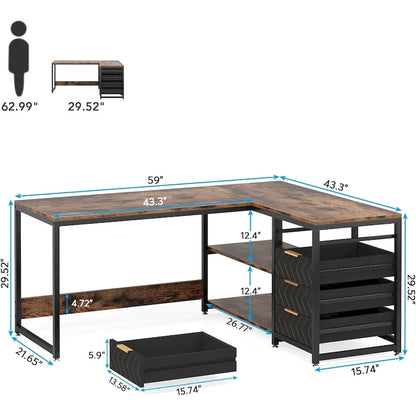Bureau d'angle en L réversible, table d'écriture, poste de travail robuste