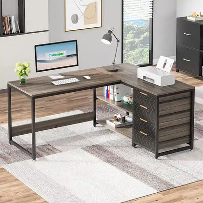 Bureau d'angle en L réversible, table d'écriture, poste de travail robuste