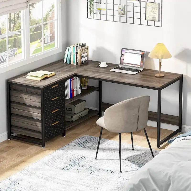 Bureau d'angle en L réversible, table d'écriture, poste de travail robuste