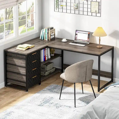 Bureau d'angle en L réversible, table d'écriture, poste de travail robuste