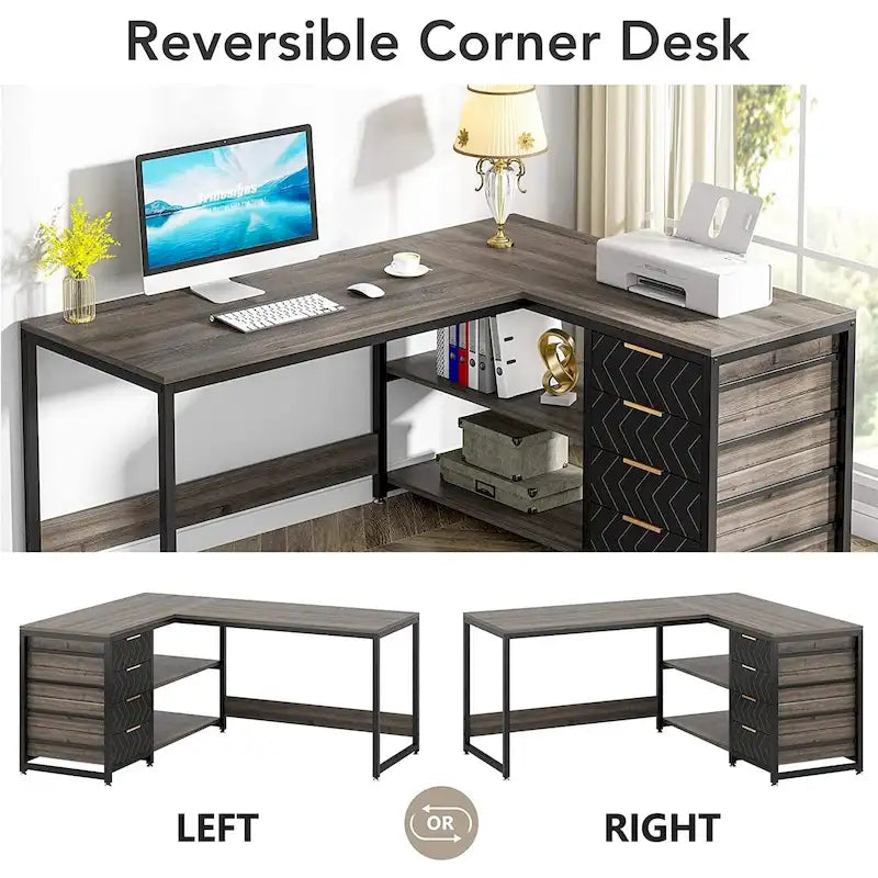 Bureau d'angle en L réversible, table d'écriture, poste de travail robuste