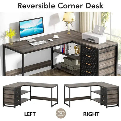 Bureau d'angle en L réversible, table d'écriture, poste de travail robuste