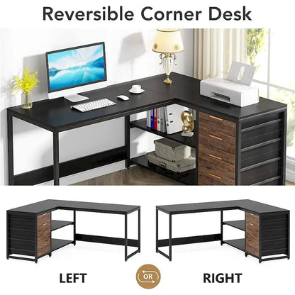 Bureau d'angle en L réversible, table d'écriture, poste de travail robuste