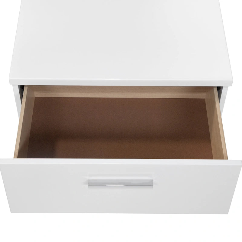 Table de chevet moderne en bois blanc à deux tiroirs