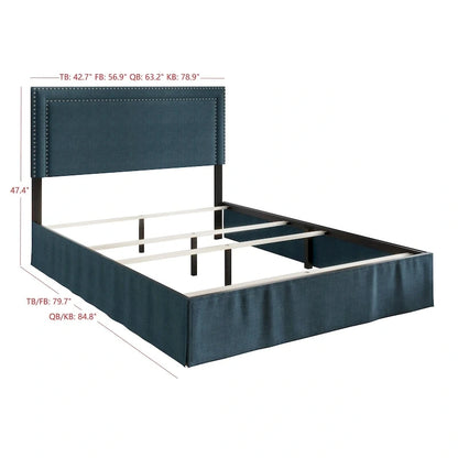 Lit capitonné clouté – Gris/Noir/Beige/Bleu denim, De une place à très grande taille