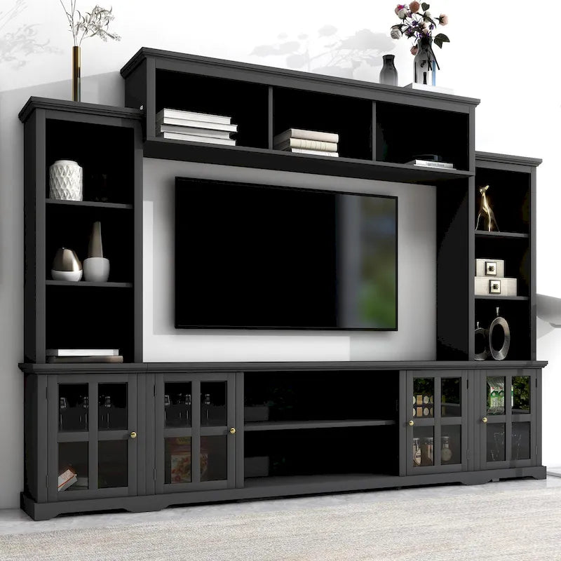 Meuble TV avec pont, console TV pour téléviseurs jusqu'à 70", deux éléments latéraux