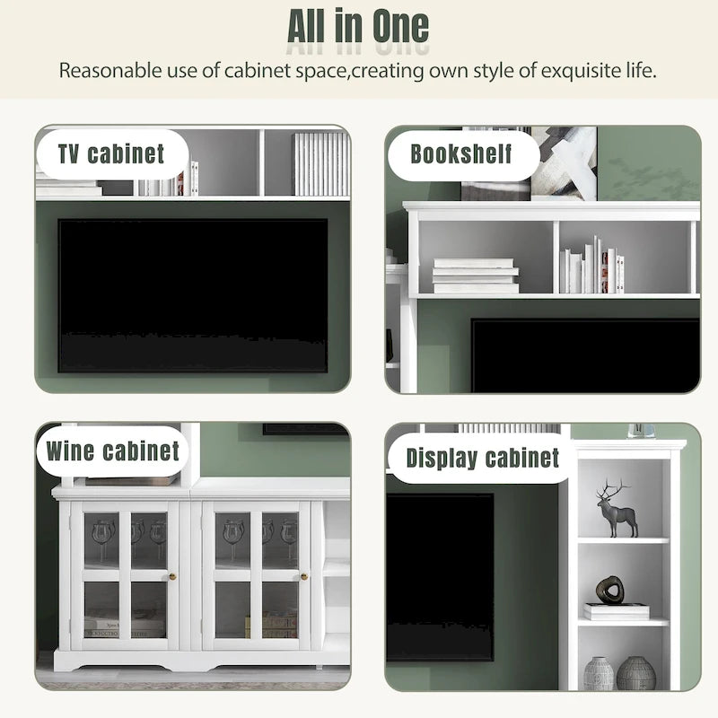 Meuble TV avec pont, console TV pour téléviseurs jusqu'à 70", deux éléments latéraux