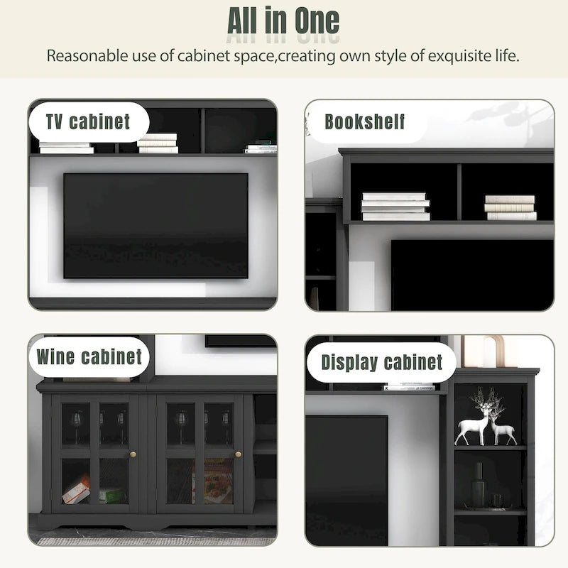 Meuble TV avec pont, console TV pour téléviseurs jusqu'à 70", deux éléments latéraux