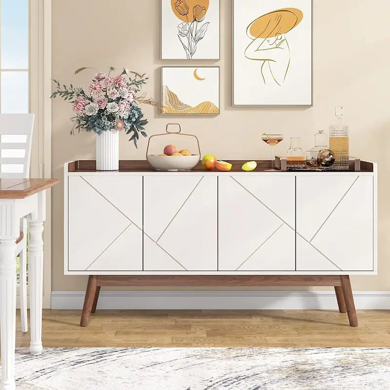 Meuble de rangement buffet de cuisine de 55 pouces avec portes pour bar à café