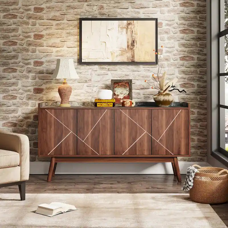 Meuble de rangement buffet de cuisine de 55 pouces avec portes pour bar à café