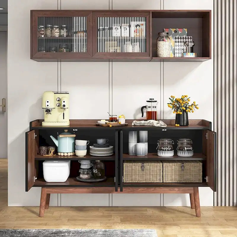 Meuble de rangement buffet de cuisine de 55 pouces avec portes pour bar à café