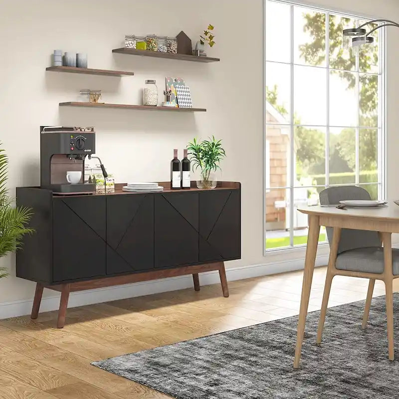 Meuble de rangement buffet de cuisine de 55 pouces avec portes pour bar à café