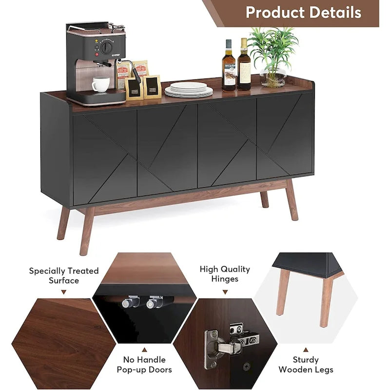 Meuble de rangement buffet de cuisine de 55 pouces avec portes pour bar à café