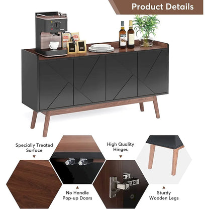 Meuble de rangement buffet de cuisine de 55 pouces avec portes pour bar à café