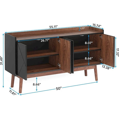 Meuble de rangement buffet de cuisine de 55 pouces avec portes pour bar à café