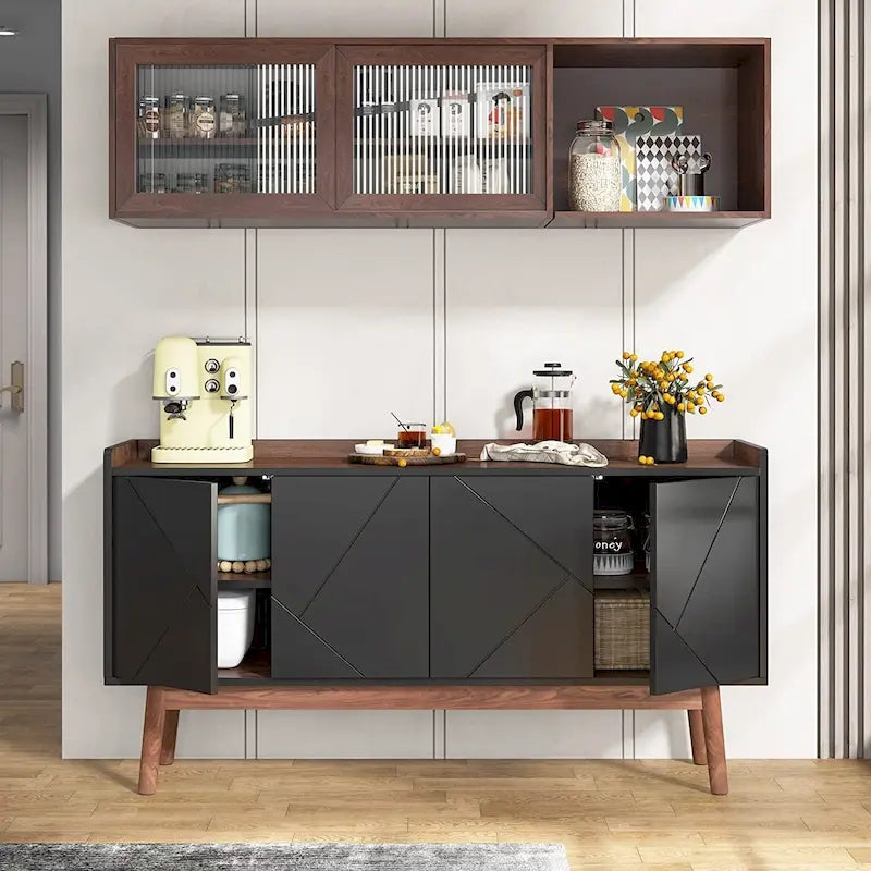 Meuble de rangement buffet de cuisine de 55 pouces avec portes pour bar à café