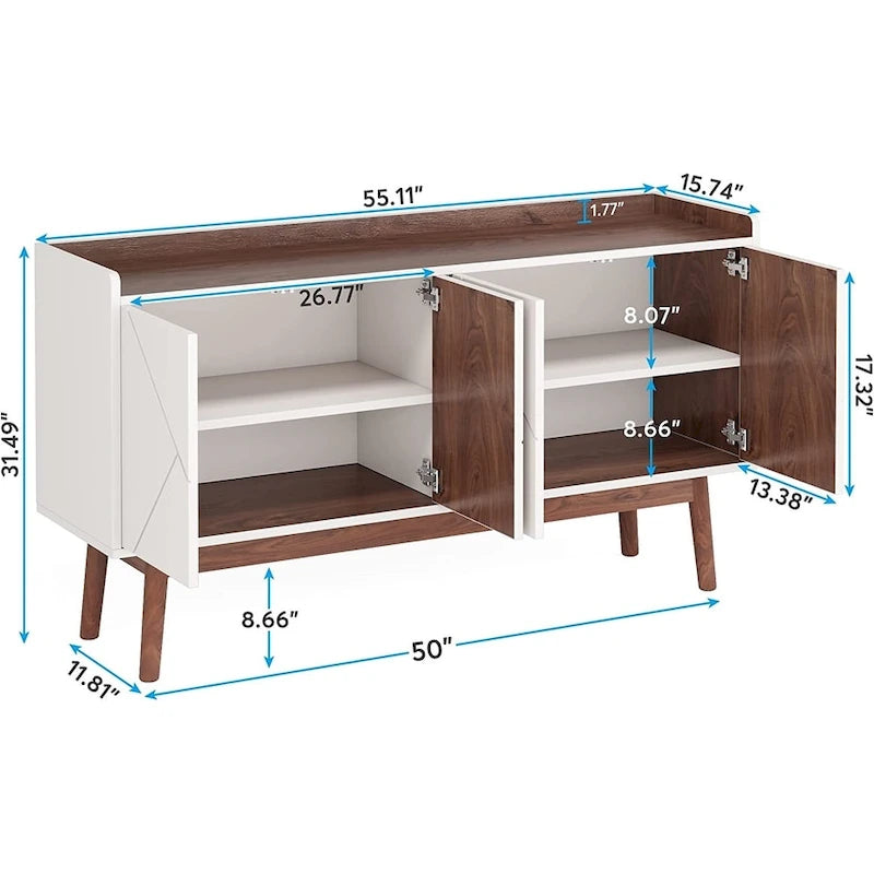 Meuble de rangement buffet de cuisine de 55 pouces avec portes pour bar à café