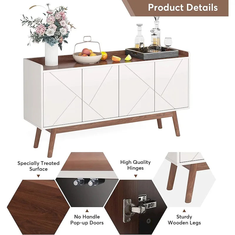 Meuble de rangement buffet de cuisine de 55 pouces avec portes pour bar à café