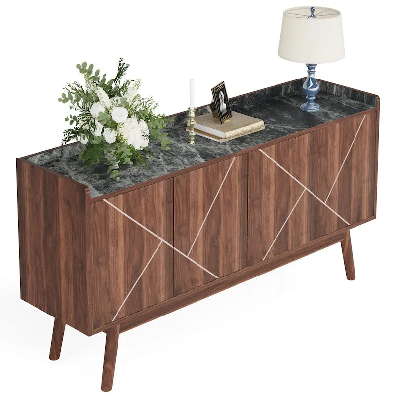 Meuble de rangement buffet de cuisine de 55 pouces avec portes pour bar à café